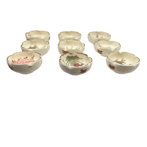 ANTIQUE JAPANESE SATSUMA POTTERY FLORAL MINI CUPS - SET OF 9 - Picture 10 of 14